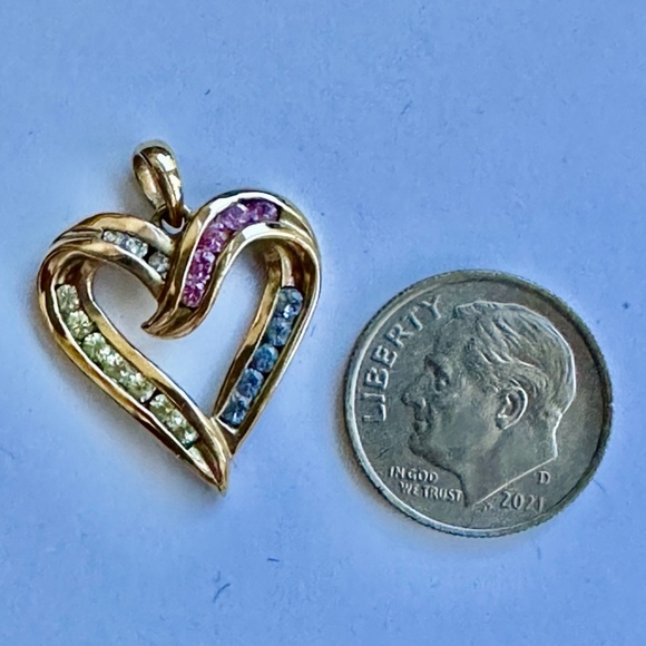 10k yellow gold heart with topaz peridot & tourmaline - Picture 2 of 3